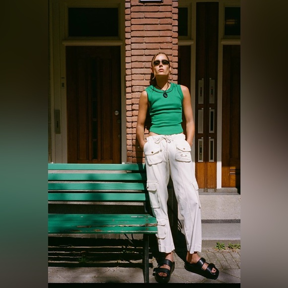 Free People Tahiti Cargo Pants Green Utility Low Rise In Tofu Ivory Size S - Picture 16 of 17